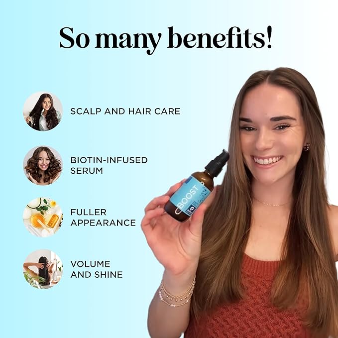 Volumizing Biotin Hair Serum for Men & Women - Caffeine Serum for Hair and Scalp Care with Peppermint Black Castor & Rosemary Oil for Enhanced Volume Shine & Hydration - Vegan & Cruelty Free (4 Fl Oz)