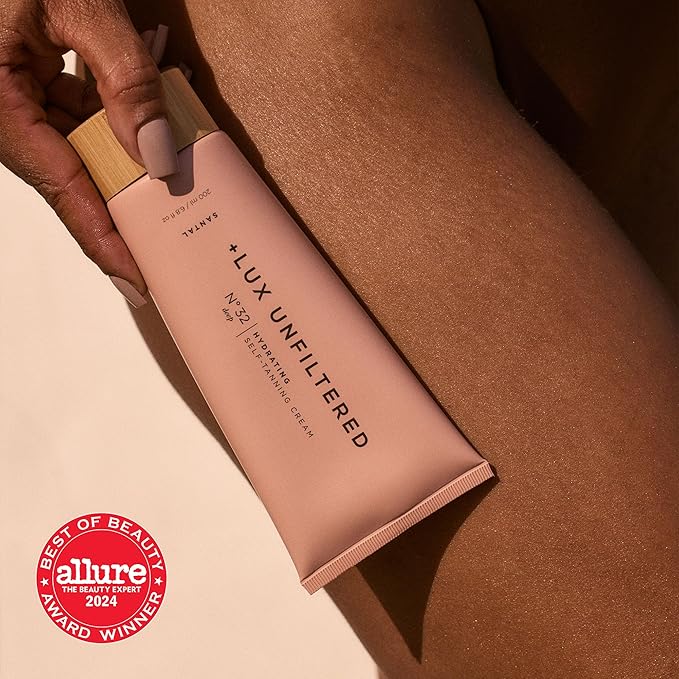 '+ Lux Unfiltered N°32 Deep Gradual Self Tanner, Hydrating Self Tanning Lotion with Shea Butter & Squalane - Non-Sticky, No Transfer, Natural-Looking Tan - Vegan & Cruelty-Free Sunless Tanner - Santal