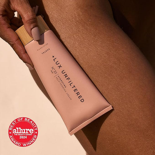 '+ Lux Unfiltered N°32 Deep Gradual Self Tanner, Hydrating Self Tanning Lotion with Shea Butter & Squalane - Non-Sticky, No Transfer, Natural-Looking Tan - Vegan & Cruelty-Free Sunless Tanner - Santal
