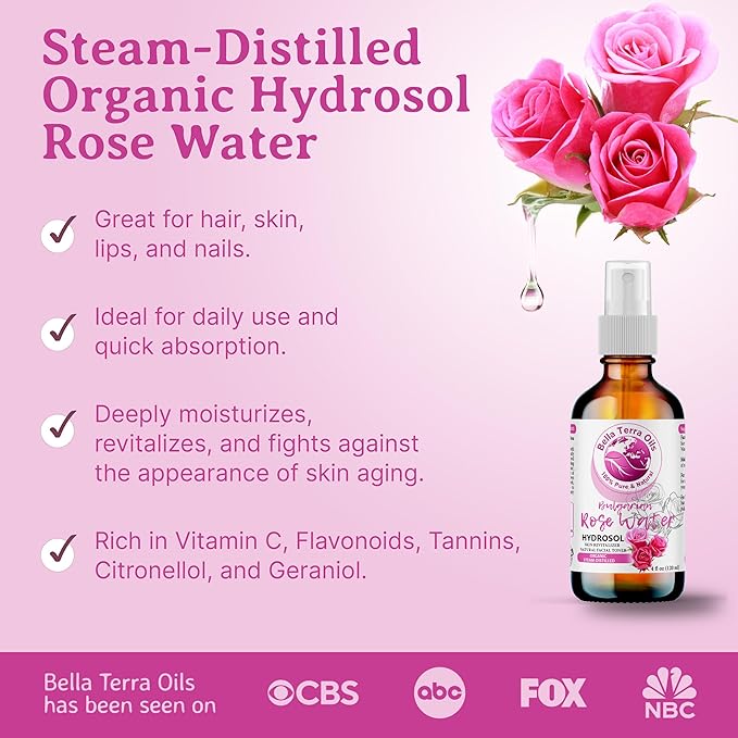 Bella Terra Oils Authentic Rose Water Hydrosol – 1gallon, Steam Distilled, Gentle, Rejuvenating, Refreshing Facial Toner