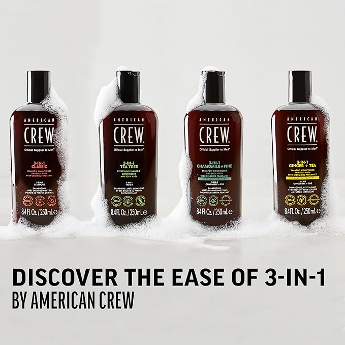 AMERICAN CREW 3-in-1 Chamomile & Pine, Shampoo, Conditioner & Body Wash for Men, Hair Care Gift for Him, Calming and Relaxing Fragrance, 15.2 fl oz