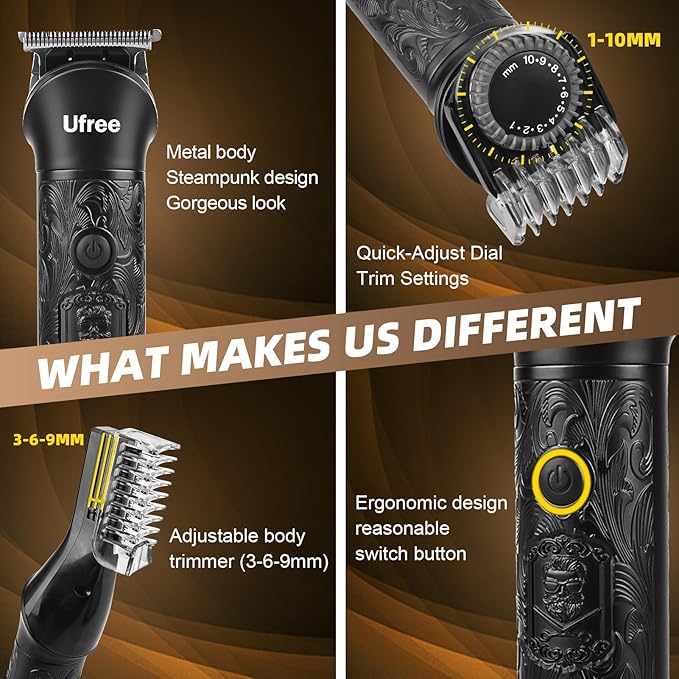 Ufree Beard Trimmer for Men, Electric Razor Shavers, Cordless Hair Clippers, 7 in 1 Beard Grooming Kit for Mustache, Body, Nose and Facial, Gifts for Men
