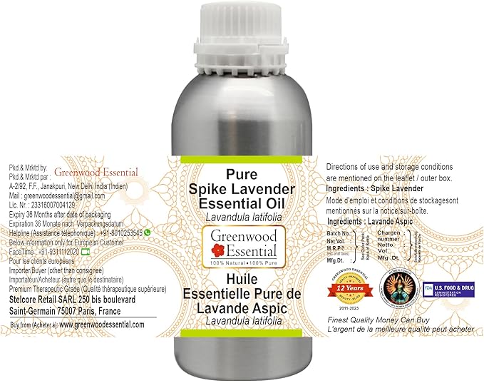 Greenwood Essential Pure Spike Lavender Essential Oil (Lavandula latifolia) Steam Distilled 300ml (10.1 oz)