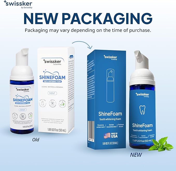 Swissklip ShineFoam | Teeth Whitening Foam | Mint Flavor Whitening Toothpaste | Teeth Whitener I Professional Teeth Whitening Kit | 100% Vegan - Made in USA - 1.69 oz - Pack 3