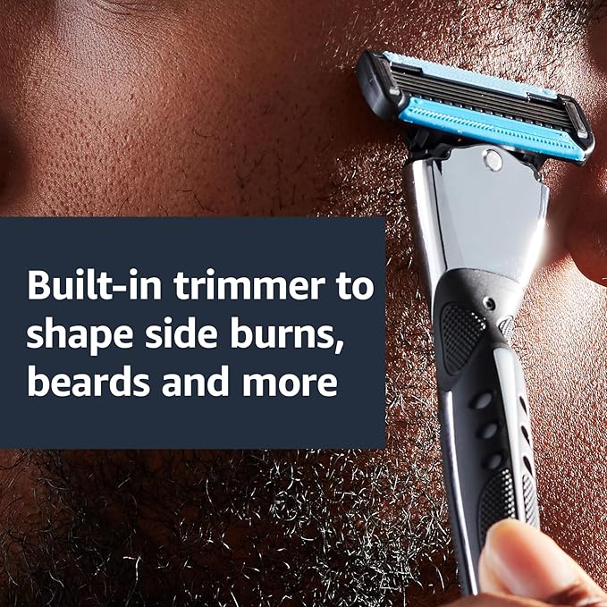 Amazon Basics 5-Blade MotionSphere Men's Razor with Dual Lubrication and Precision Trimmer, 17 Piece Set, 1 Handle & 16 Cartridges, Black