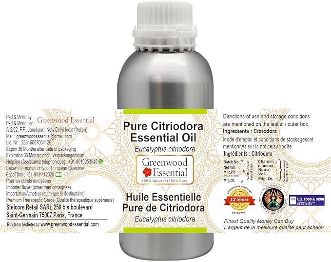Greenwood Essential Pure Citriodora Essential Oil (Eucalyptus citriodora) Steam Distilled 630ml (21.3 oz)