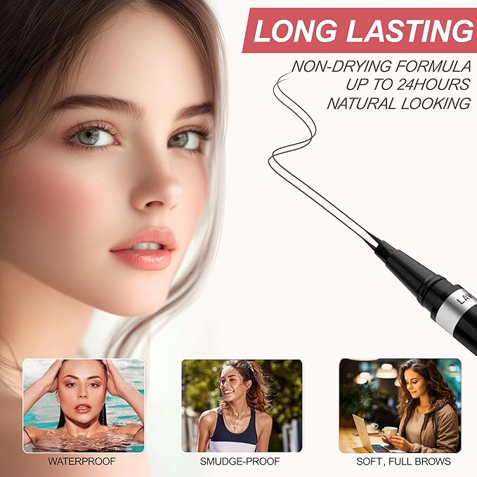 Eyebrow Pencil, 2-in-1 Waterproof Eyebrow Pen, with 2 Tip Microblading Eyebrow Pencil and Ultra-Precise Brow Pencil, with Eyebrow Brush, Eyebrow Pencils for Women, Natural Hair-Like Brows-Black Brown
