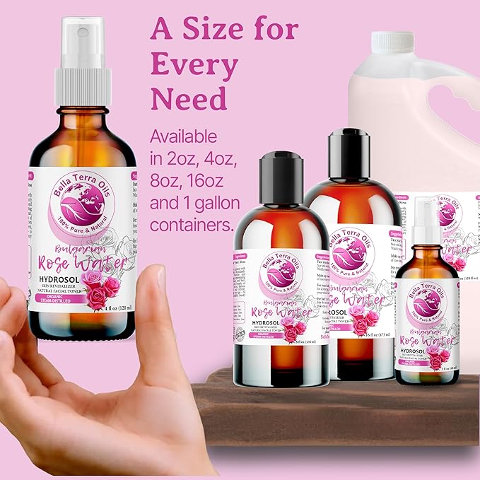 Bella Terra Oils Authentic Rose Water Hydrosol – 1gallon, Steam Distilled, Gentle, Rejuvenating, Refreshing Facial Toner