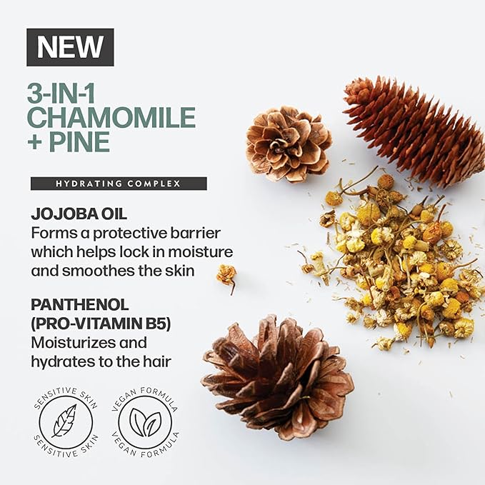 AMERICAN CREW 3-in-1 Chamomile & Pine, Shampoo, Conditioner & Body Wash for Men, Hair Care Gift for Him, Calming and Relaxing Fragrance, 15.2 fl oz