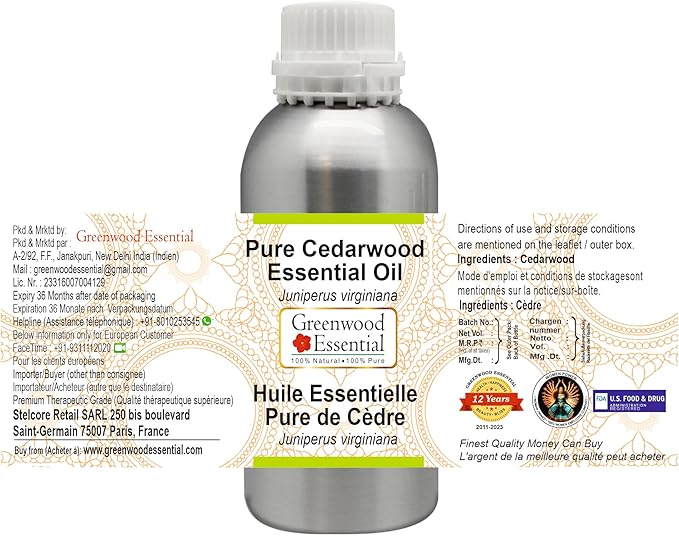 Greenwood Essential Pure Cedarwood Essential Oil (Juniperus virginiana) Steam Distilled 1250ml (42.2 oz)
