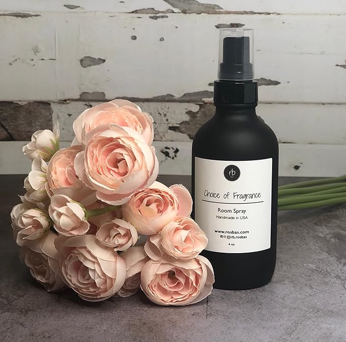 Rosbas Room Spray, Peppermint & Eucalyptus Scented, Matte Black Glass Bottle, 4 oz, Fresh Natural Ingredients,Drawstring Cotton Bag, Long Lasting Scented Air Freshener, Non-Aerosol, Handmade in USA