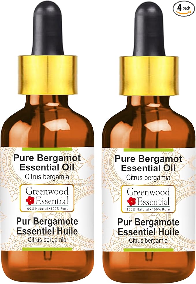 Greenwood Essential Pure Bergamot Essential Oil (Citrus bergamia) with Glass Dropper Steam Distilled (Pack of Two) 100ml X 2 (6.76 oz)