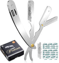 Utopia Care Professional Straight Razor for Men, Barber Straight Edge Razor Safety with 100 Pack Blades, Silver