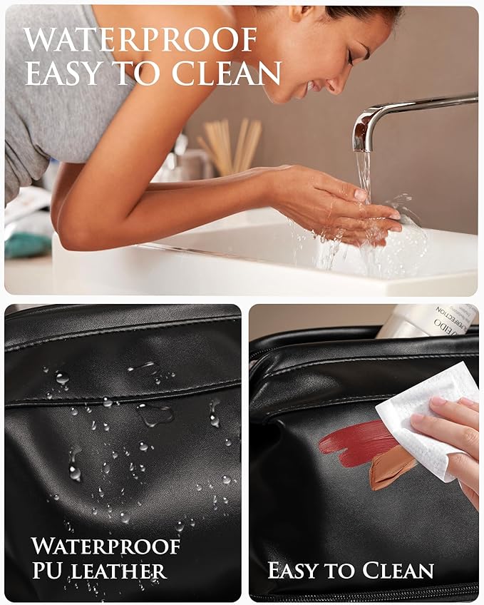 Daughter Birthday Gift-Makeup Bag, Women Gifts, Personalized Double Layer Cosmetic Bag with Makeup Brush Organizer, Large Capacity PU Leather Travel Toiletry Bag Gifts for Friends Female Mom