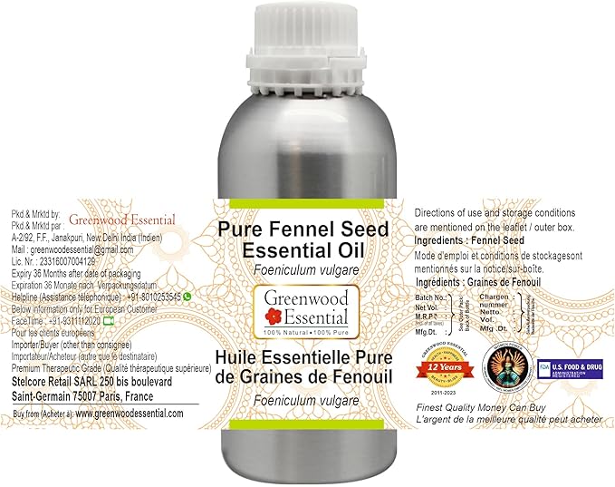 Greenwood Essential Pure Fennel Seed Essential Oil (Foeniculum vulgare) Steam Distilled 1250ml (42.2 oz)