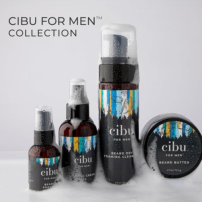 Cibu for Men Beard Dry Foaming Cleanser 6oz - Rinse-Free Beard Wash for Men to Control and Tame Unruly Beards and Coarse Hair - Softening and Nourishing Beard Cleaner with Aloe, Jojoba, and Argan Oils