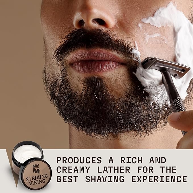 Striking Viking Men's Shaving Cream - 5.3 Oz, Pack of 1, Sandalwood - Hydrating Barrier & Sensitive Shave Cream - Smooth Razor Glide & Shaving Lather