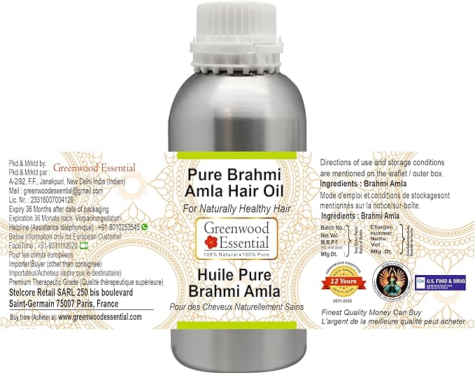 Greenwood Essential Pure Brahmi Amla (Emblica officinalis) Hair Oil Premium Therapeutic Grade for Hair, Skin & Aromatherapy 1250ml (42 oz)