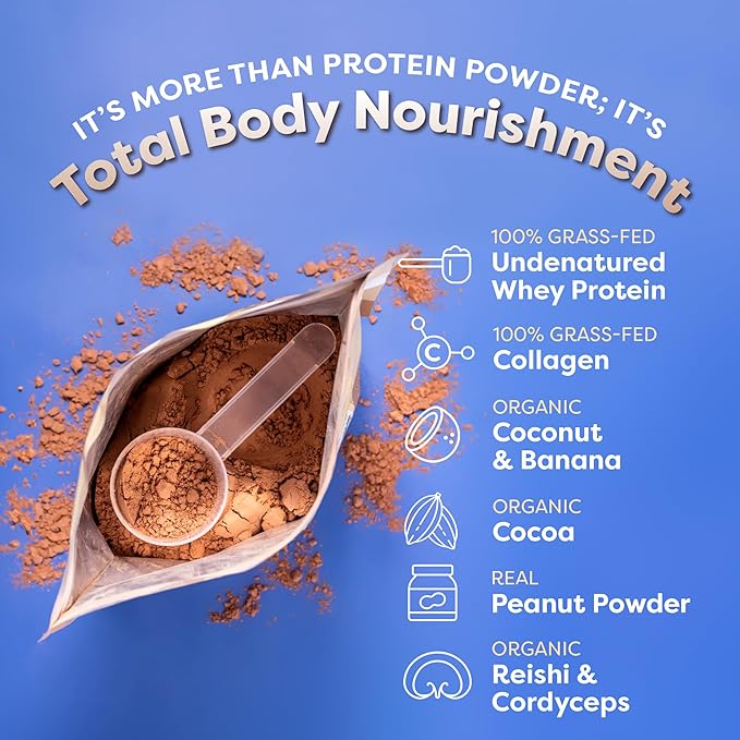FlavCity Grass Fed Whey Chocolate Protein Powder - Chocolate Peanut Butter - 25g Protein & 10g Collagen - Made with Organic Cocoa & Coconut Milk - Gluten Free & No Added Sugars (20 Servings)