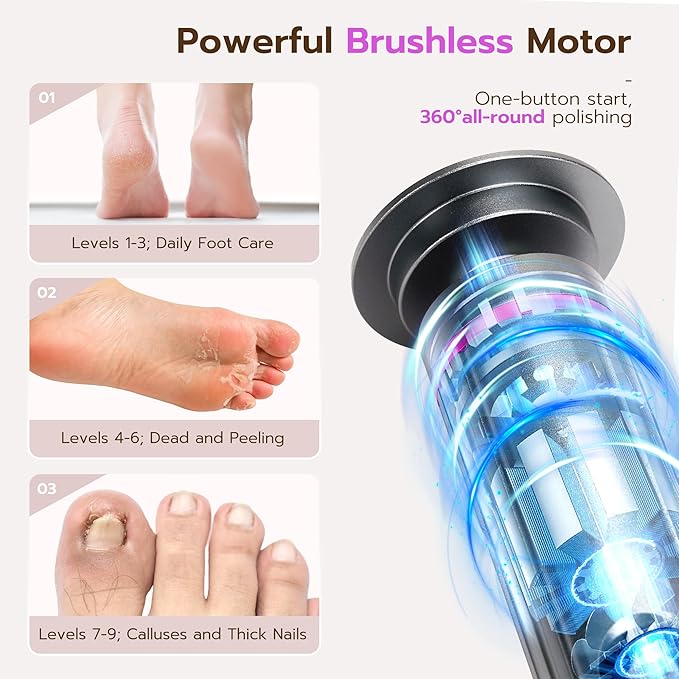 Electric Foot Callus Remover, Adjustable Speed Rechargeable Foot Sander Pedicure Tools for Feet Dead Skin with Sandpaper Disk and Nail Drill Bits,Equipped with Digital Display（Dark Gray）