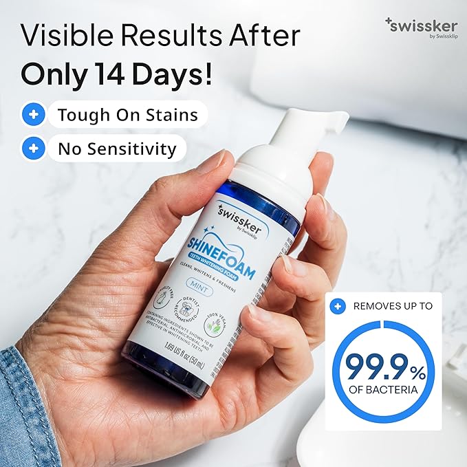 Swissklip ShineFoam | Teeth Whitening Foam | Mint Flavor Whitening Toothpaste | Teeth Whitener I Professional Teeth Whitening Kit | 100% Vegan - Made in USA - 1.69 oz - Pack 1