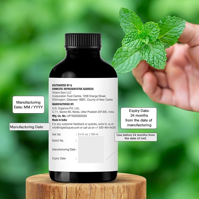 Majestic Pure Peppermint Essential Oil with Glass Dropper - 3.4 Fl Oz - 100% Pure and Natural Peppermint Oil - Premium Grade Essential Oils for Diffuser, Aromatherapy, Soap and Candle Making