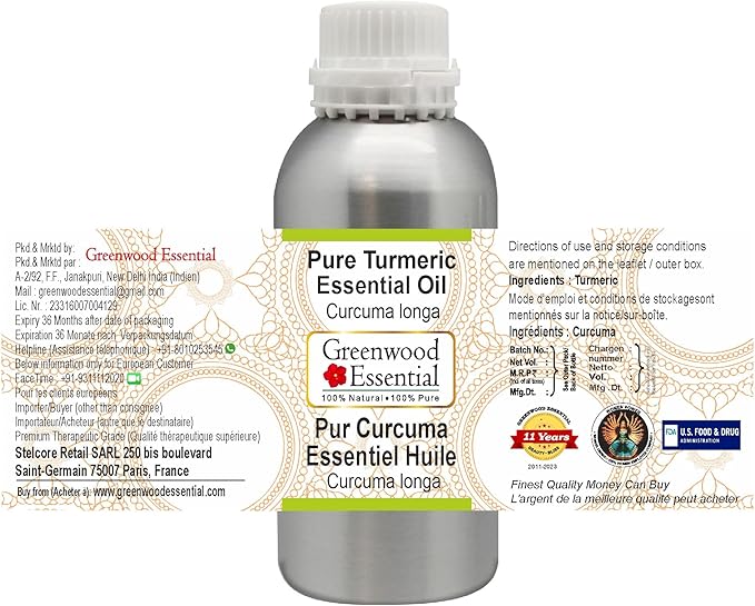 Greenwood Essential Turmeric Essential Oil (Curcuma Longa) with Glass Dropper Steam Distilled (Pack of Two) 100ml X 2 (6.76 oz)
