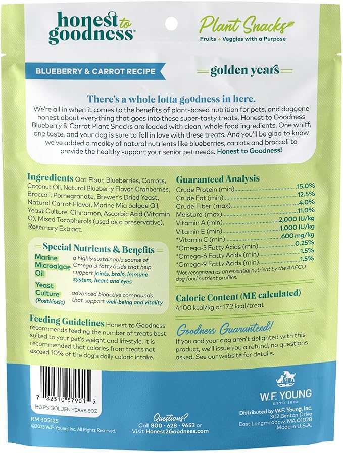 The Missing Link Hip & Joint 1 lb Powder Supplement + Honest to Goodness Blueberry Carrot Golden Years 8oz Dog Treats