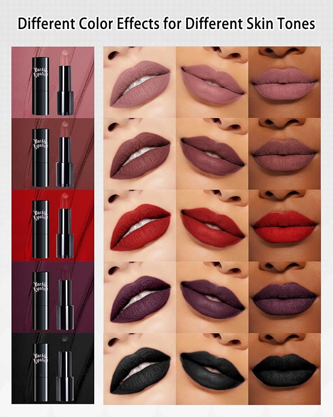Dark Purple Lipstick Long Lasting for Women, Hydrating Matte Velvet Lip Gloss Nude Liquid Lipstick Intense Lip Color Non Stick Smudge-Proof & Waterproof Lipgloss Bold Glow Goth Lip Stick Makeup-04