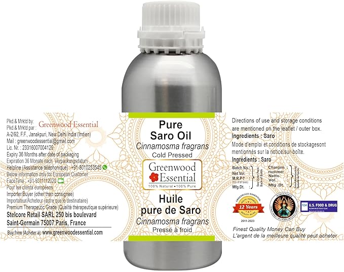 Greenwood Essential Pure Saro Essential Oil (Cinnamosma fragrans) Steam Distilled 630ml (21 oz)