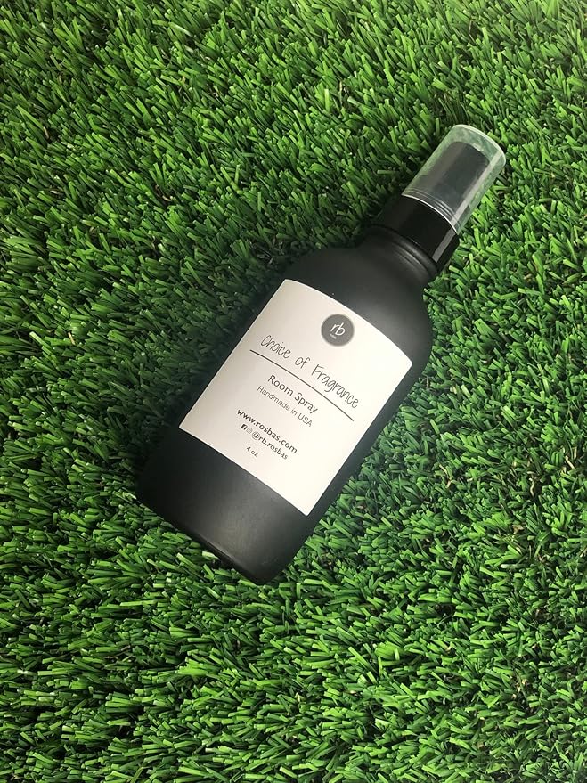 Rosbas Room Spray, Peppermint & Eucalyptus Scented, Matte Black Glass Bottle, 4 oz, Fresh Natural Ingredients,Drawstring Cotton Bag, Long Lasting Scented Air Freshener, Non-Aerosol, Handmade in USA