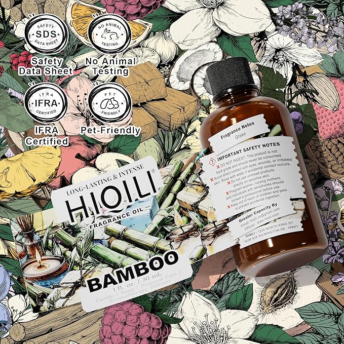 HIQILI Bamboo Fragrance Oil for Scent Diffuser, Idea for Candle & Soap Making, DIY Room Air Fresheners, New Car Scent - 1 Fl Oz