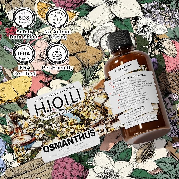 HIQILI Osmanthus Fragrance Oil, for Body Spray, Diffuser Use, Candle, Soap, and Women Perfume Making, Scented Essential Oil - 1 Fl Oz